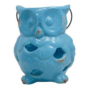 Apropos Home Collection Ceramic Owl Candle Holder/ Lantern Blue 7"